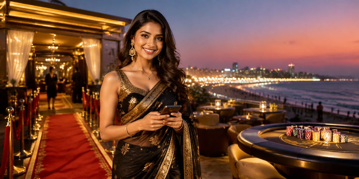 Young player uses mobile Teen Patti app near Marina Beach Chennai at night