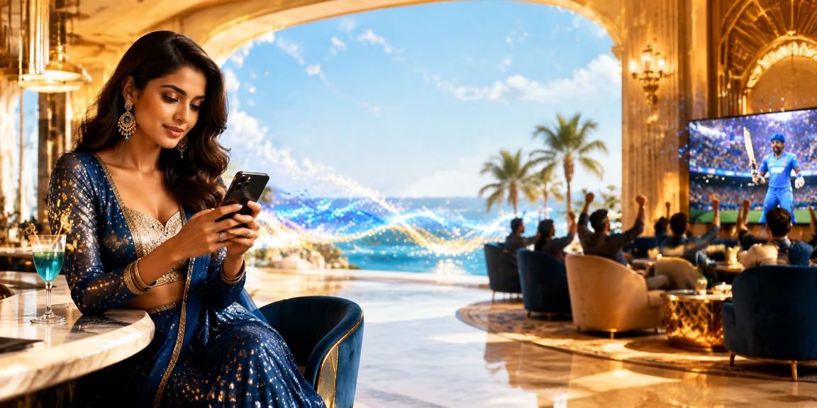Casino and betting app interface in blue and gold design